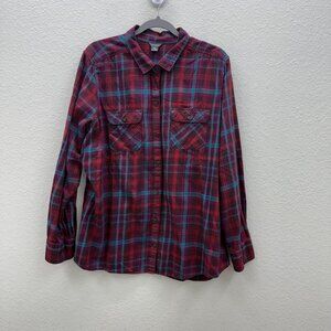 Eddie Bauer Plaid Flannel Long Sleeve Button Up Shirt Womens size 2XL Tall T2XL